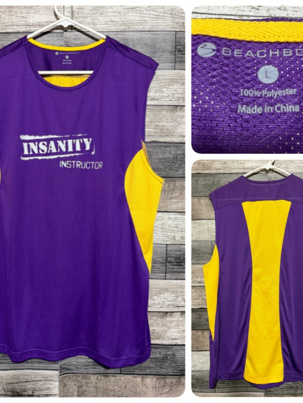 Beachbody Insanity Instructor Workout Tank Top Men’s L Purple Yellow Performance